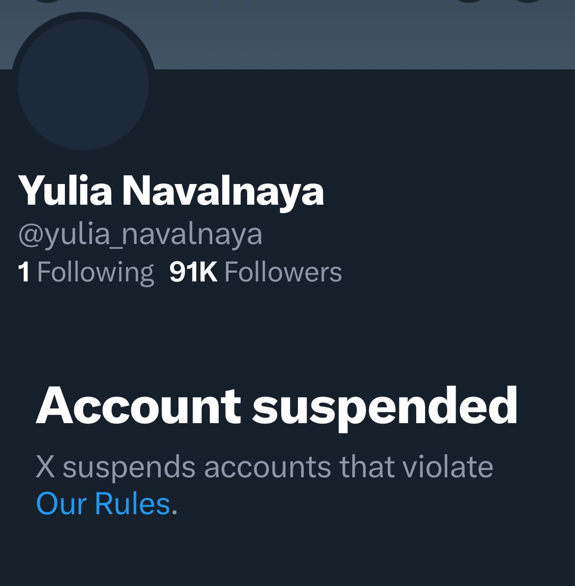 While we await details, Twitter suspending Yulia Navalnaya (<a href="/yulia_navalnaya/">Yulia Navalnaya</a>), less than a week after her husband Alexey Navalny’s death is not a great look.
