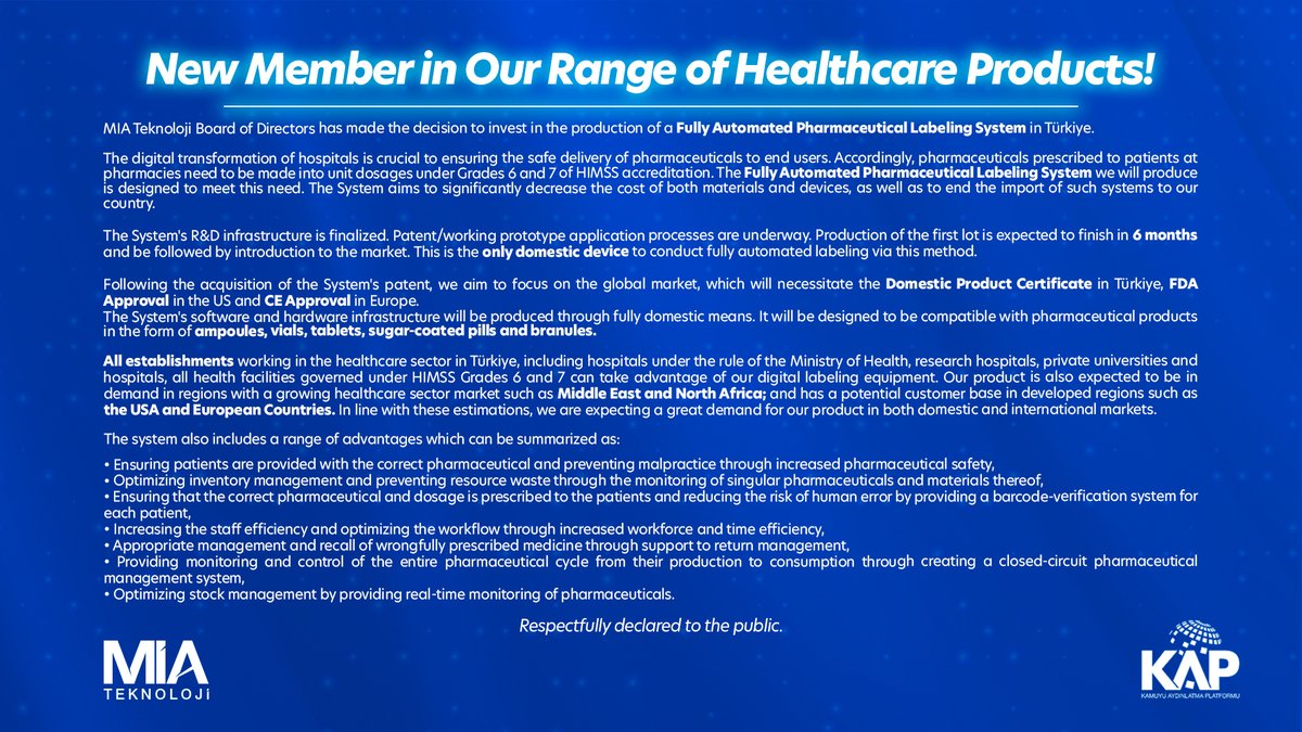 New Member in Our Range of Healthcare Products!

🔗kap.org.tr/tr/Bildirim/12…