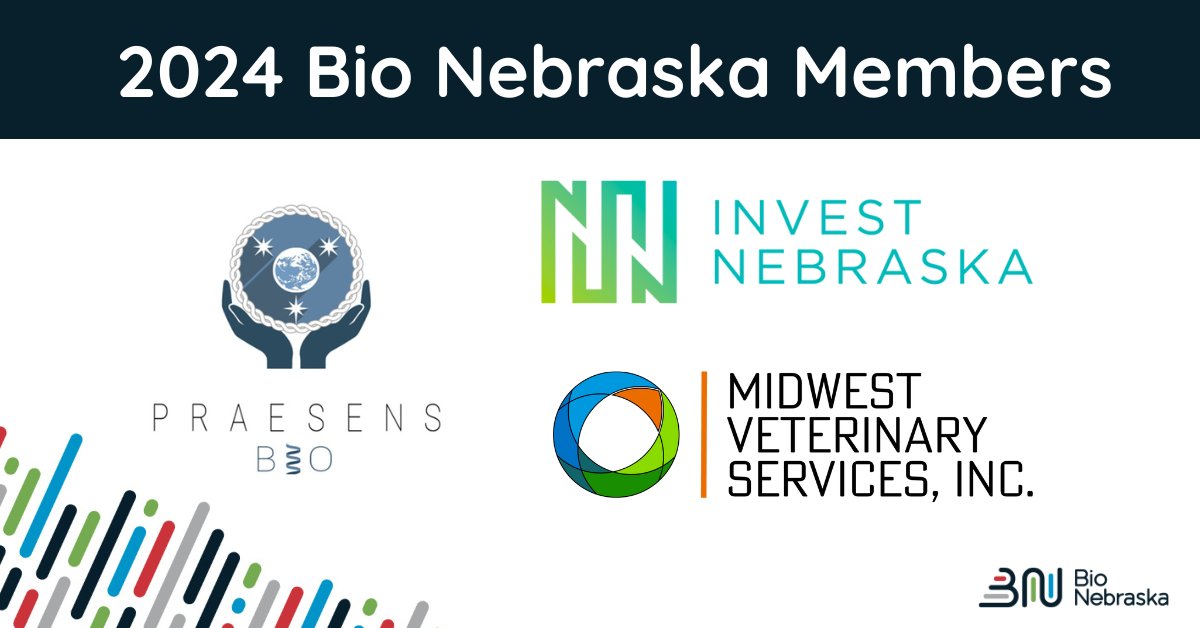 Thank you to Invest Nebraska, Midwest Veterinary Services, and Praesens Bio for being Bio Nebraska members! bionebraska.org/membership/mem…