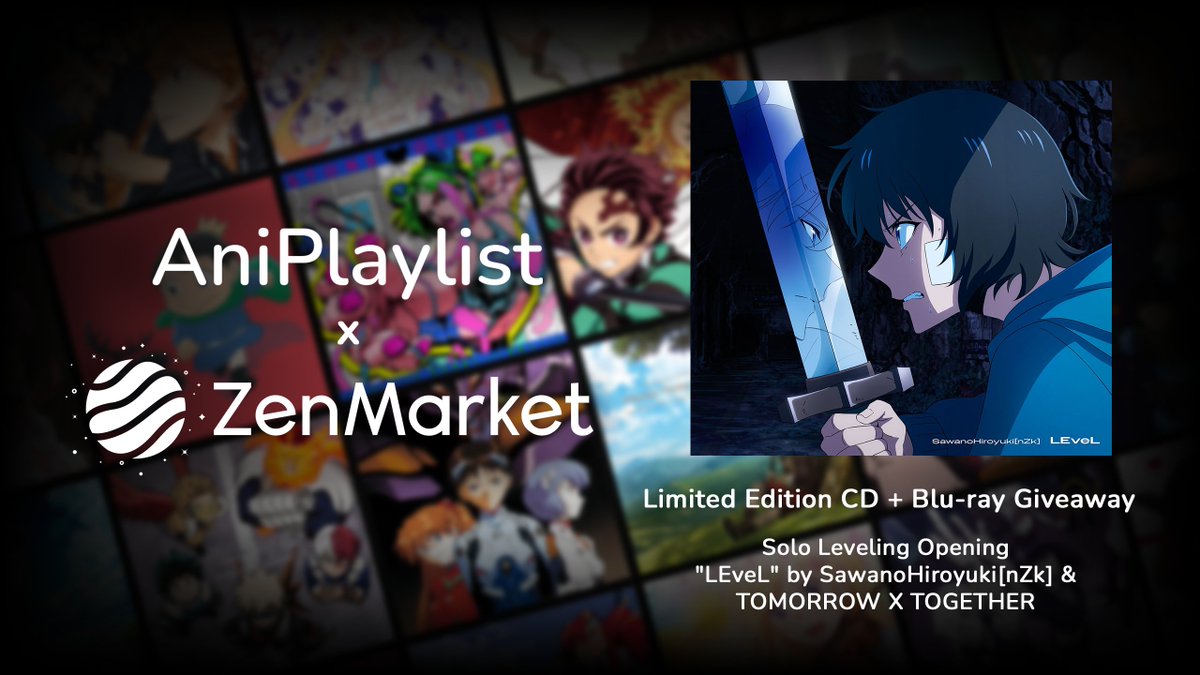 AniPlaylist's tweet image. 🎁 NEW CD GIVEAWAY 🎁

ZenMarket &amp;amp; AniPlaylist offer you a chance to win the limited edition CD+Blu-ray of Solo Leveling Opening "LEveL" by SawanoHiroyuki[nZk] &amp;amp; TOMORROW X TOGETHER 🔥

To participate:
- RT &amp;amp; like this post
- Follow @AniPlaylist
- Follow @zenmarket_en

⏰…