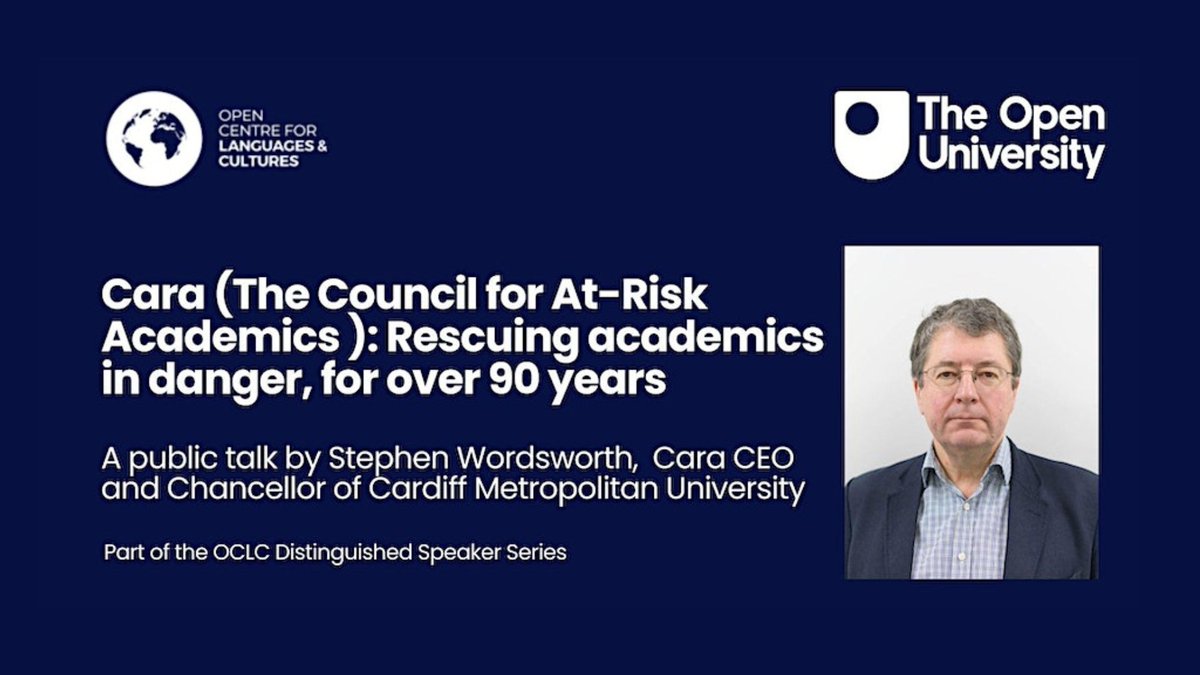 Public Talk: Cara - rescuing academics in danger, for over 90 years Stephen Wordsworth, @CARA1933 CEO, will give a talk on the work of the Council for At-Risk Academics (Cara) 📅 Thu 22 Feb @ 13:00 REGISTER: ow.ly/lhz650QFxMB #DistinguishedSpeakerSeries