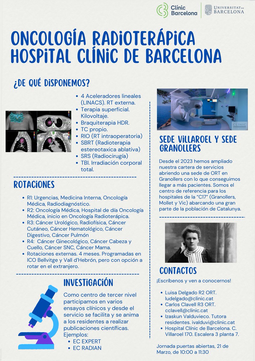 Izaskun (@izaskinha) on Twitter photo Has hecho el #MIR24 #MIR2024 y te interesa la Oncología Radioterápica? Especialidad en crecimiento, aumento de indicaciones, Oncologia de precisión y sofisticación tecnológica. No dudes, ven a conocernos! <a href="/hospitalclinic/">Hospital Clínic</a> . APUNTA! 21/3 a las 10h #OncRadClinic #OncRad Has hecho el #MIR24 #MIR2024 y te interesa la Oncología Radioterápica? Especialidad en crecimiento, aumento de indicaciones, Oncologia de precisión y sofisticación tecnológica. No dudes, ven a conocernos! <a href="/hospitalclinic/">Hospital Clínic</a> . APUNTA! 21/3 a las 10h #OncRadClinic #OncRad