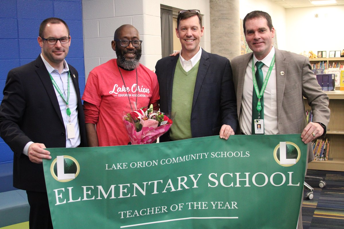 LOCS is celebrating its Teachers of the Year at each level -- @OrionOaksElem's Norman Wright at elementary school, @Oakview_MS' Nick Shaskos at middle school and @LkOrionHS' Michael Steele at high school. Watch their announcements and celebrations: lakeorionschools.org/district/teach…