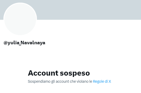 Vergogna! X ha sospeso l'account di Yulia Navalnaya, la vedova dell'oppositore di Putin. #YuliaNavalnaya #Navalny