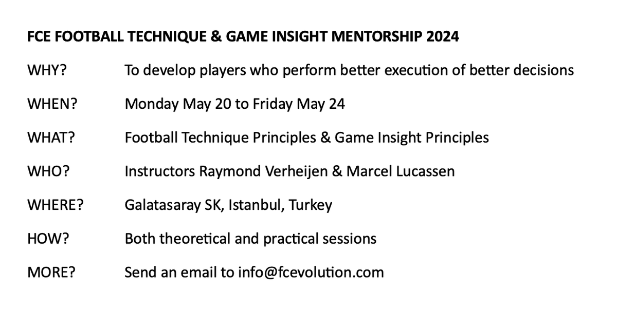 raymondverheije's tweet photo. FOOTBALL TECHNIQUE &amp; GAME INSIGHT MENTORSHIP

May 20-24 at Turkish top club Galatasaray

More info?
Send email to: info@fcevolution.com

#football #coacheducation #periodisation #footballfitness #footballtechnique #footballtactics #footballperiodisation #gameinsight #Galatasaray https://t.co/9VN5jVpG50
