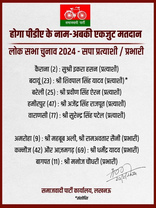 समाजवादी पार्टी (सपा) ने आगामी लोकसभा चुनाव के लिए 9 उम्मीदवारों की सूची जारी की।
#Lokshabhaelection2024 #AkhileshYadav #SamajwadiParty