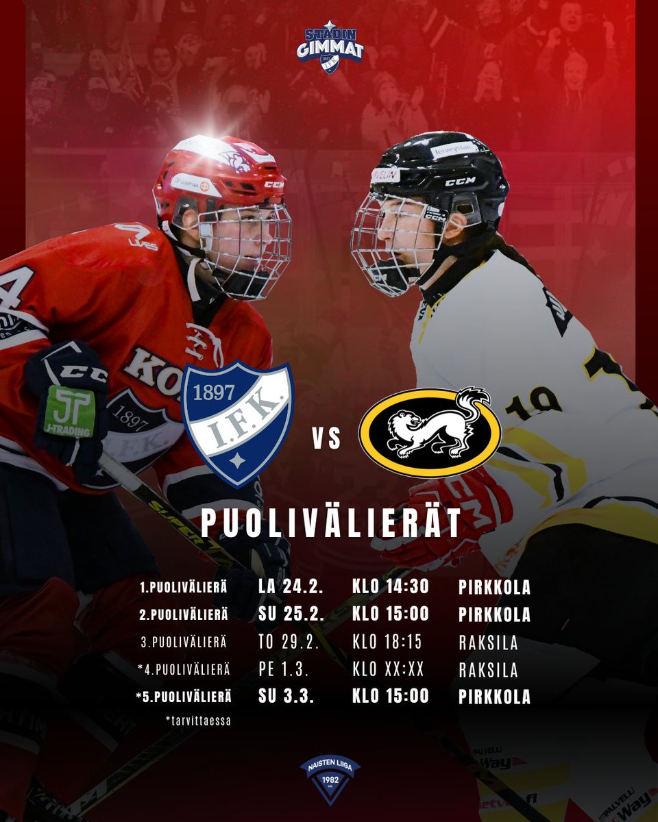StadinGimmat's tweet photo. Playoffien ensimmäinen kierros — Etelä vastaan Pohjoinen, HIFK vastaan Kärpät 🔥

Liput ennakkoon 👉 https://t.co/KE4FbtRO7y

Kuvat: Alise Harju

#HIFK #stadingimmat #hifknaiset #röda #naistenliiga https://t.co/zMBbwmIzmh