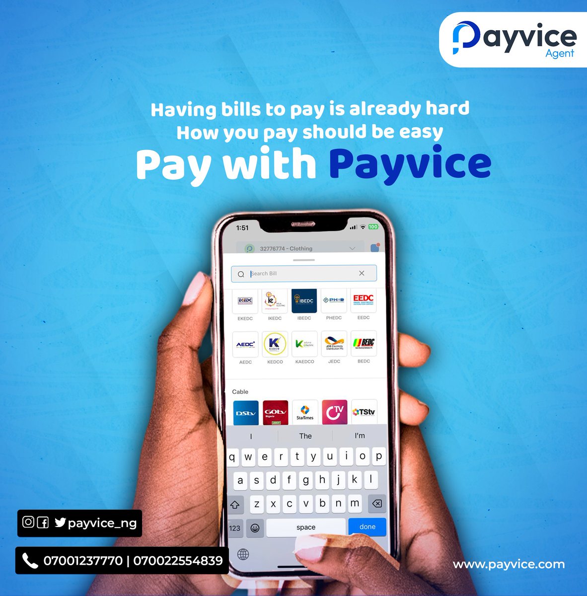 Payvice is all you need to get your bills sorted within minutes.

#billspayment 
#paymentapp
#utilitybillspayment
#transfermoney