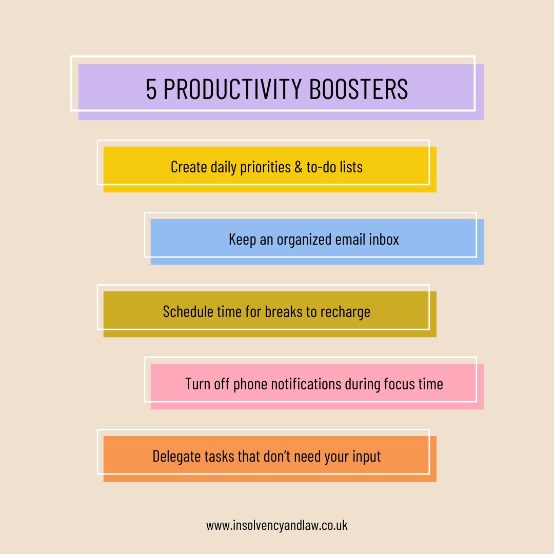 Insol_advisor's tweet image. Following on from our tips on #timemanagment last week, this week our theme is #productivity 

Here are some top tips to help boost your daily productivity. 

#toptips