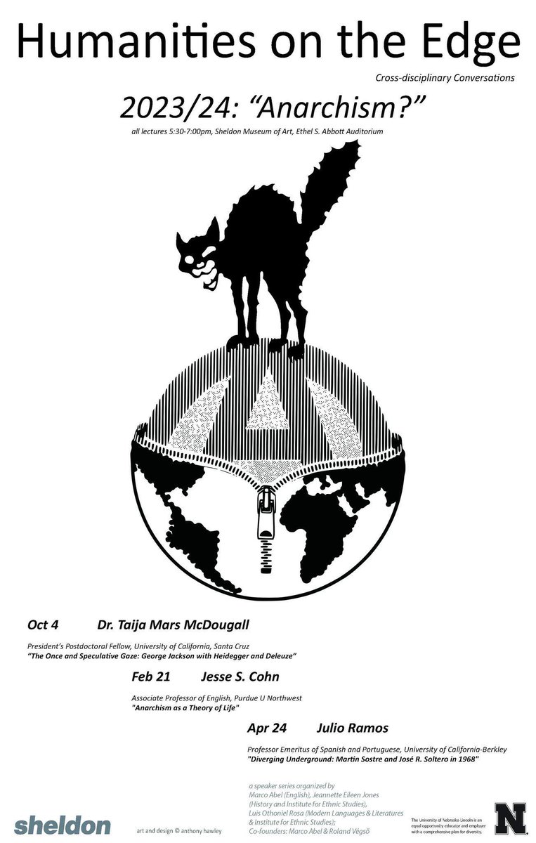 Anarchism in UNL! Join us tomorrow Wed, 5:30 for our second speaker of Humanities on the Edge. Dr. Jesse Cohn will present the talk, "Anarchism as a theory of life" in the <a href="/SheldonMuseum/">Sheldon Museum of Art</a>  <a href="/UNLincoln/">University of Nebraska-Lincoln</a> <a href="/unlcas/">Nebraska CAS</a> <a href="/unlenglish/">UNL Department of English</a> <a href="/UNLEthnicStu/">Ethnic Studies</a> <a href="/UNLwriters/">UNL Creative Writing</a> <a href="/UNLModLang/">UNL Modern Languages</a> <a href="/UNLwriters/">UNL Creative Writing</a>