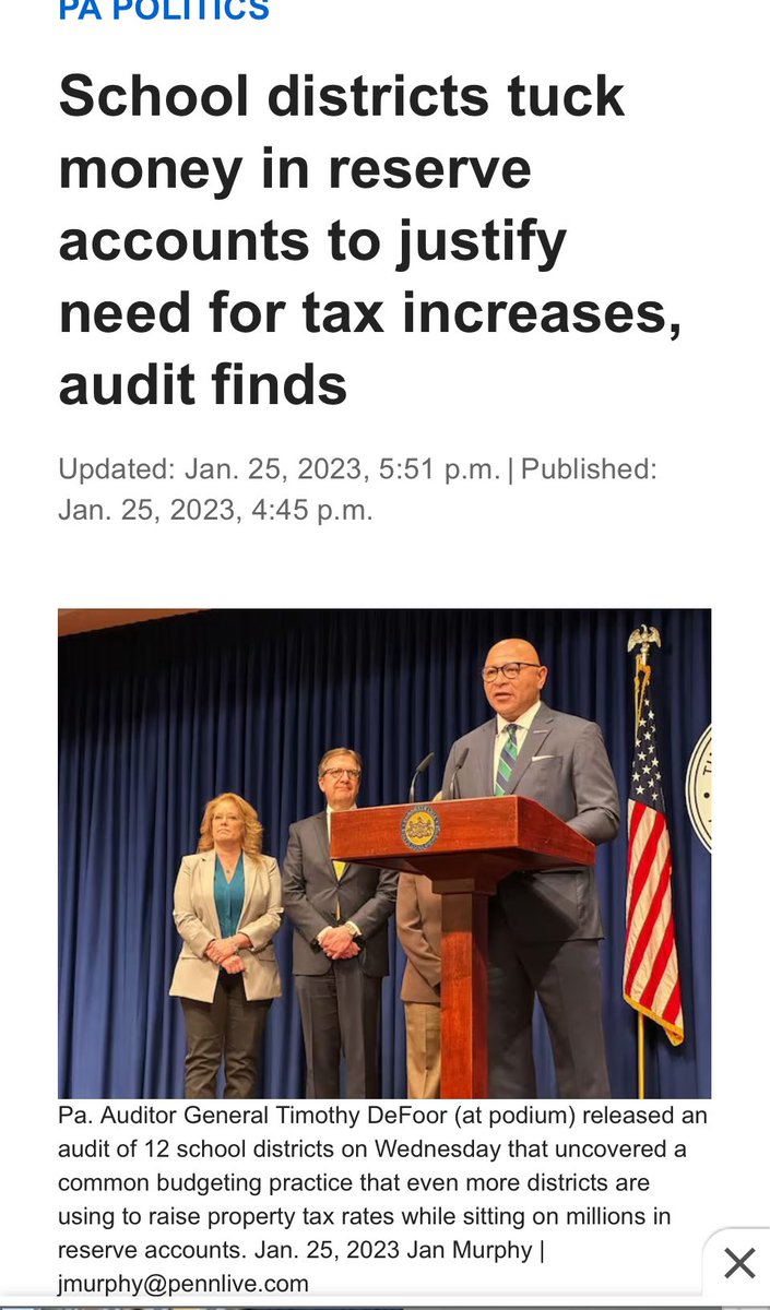 PSOPennsylvania's tweet photo. Don’t forget this gem. Districts are manipulating state law to raise taxes instead of using their reserves. https://t.co/kieDBXxrV3