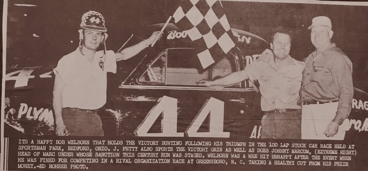 A rare picture of Julie Petty, along with John Marcum (founder of ARCA) and race winner Bob Welborn. #Petty75