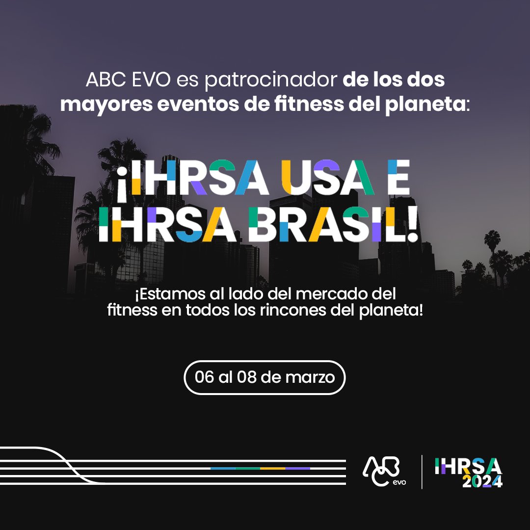 ABC_EVO_LATAM's tweet photo. 🎉🌍 ¡Se acercan grandes noticias!
ABC Fitness se enorgullece de ser el patrocinador oficial de dos de los mayores eventos de fitness del mundo: ¡IHRSA USA en Los Ángeles e IHRSA Brasil en São Paulo!

🤝✨ ¡Estamos deseando conectar alli contigo! https://t.co/2MPSmzdo6n