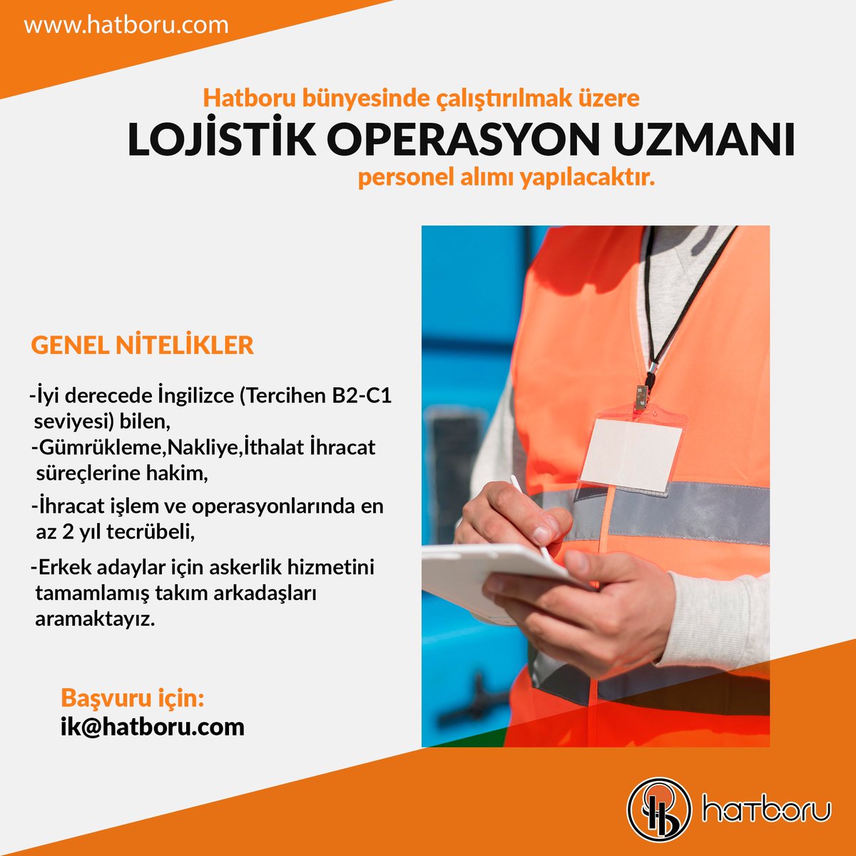 hatborukurumsal's tweet photo. Hatboru bünyesinde çalıştırılmak üzere Lojistik Operasyon Uzmanı personel alımı yapılacaktır. 
Başvuru için:
ik@hatboru.com

Hayatın Aktığı Her Yerde 
“Hatboru Kalitesi”

https://t.co/95Qfp3qeA9 

#hayatınaktığıheryerde 

#hatboru #çelikboru #boru #pipe #hatay #turkey #kalite https://t.co/rOpUYaNAak