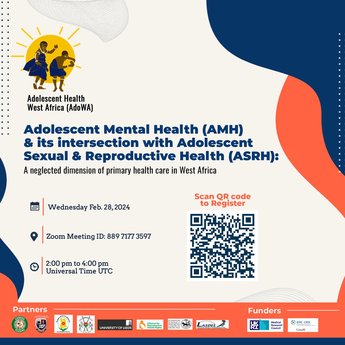 Join us and our partners on the 28th of this month, for an @AdolescentsWA event, as we touch on Adolescent Mental Health and its intersection with Adolescent Sexual and Reproductive Health in West Africa. Visit here to register for the event wahooas.zoom.us/meeting/regist…
