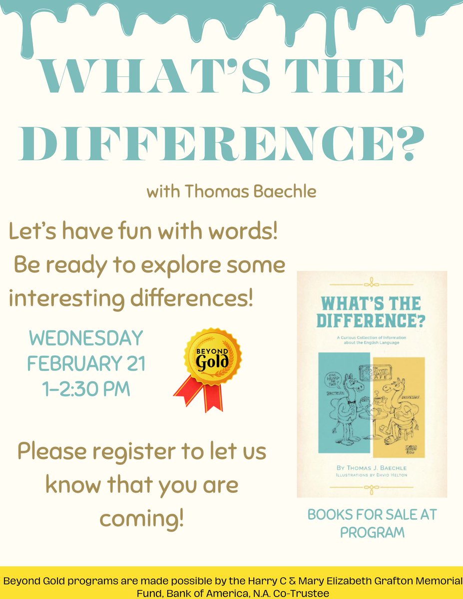 Wordsmiths and lexicographers --this one's for you! Join us to have fun with words --tomorrow at the Center with author Thomas Baechle! All are welcome