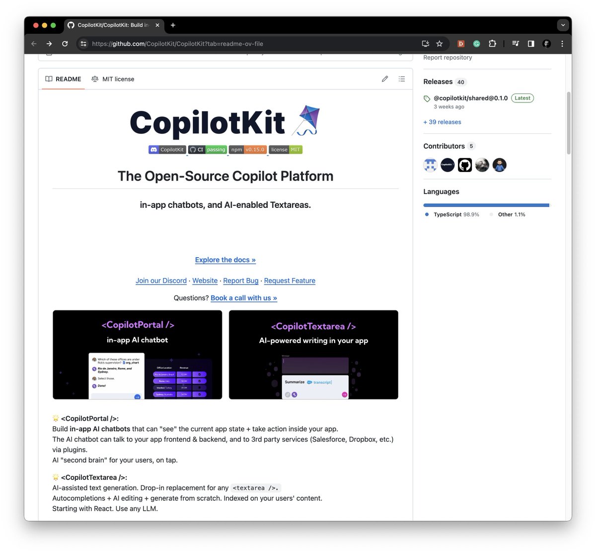 Here is an open-source library that makes integrating AI into an application extremely easy.

CopilotKit. Star their repository: 

github.com/CopilotKit/Cop…

CopilotKit will take your application context and feed it into their React infrastructure to build:

• In-app AI chatbots