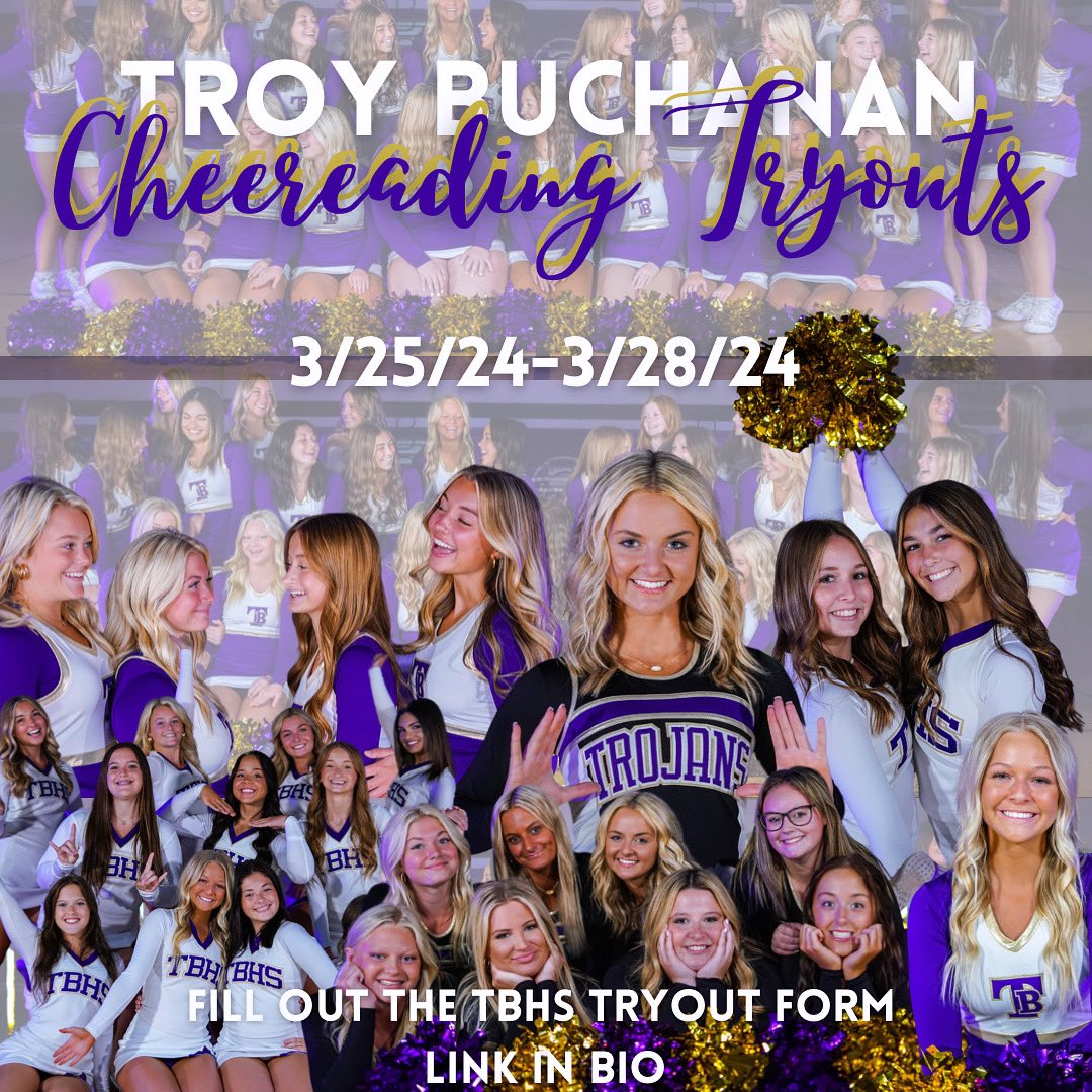 Cheerleading tryouts are coming up!! Are you ready?🤩 

Click the link in our bio for all information for upcoming open mats and tryout week!

Must have a current physical on file.