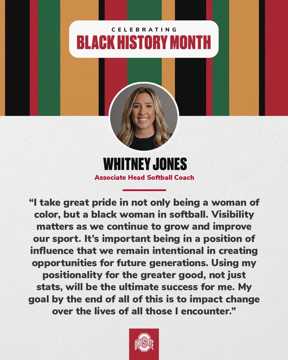 “It’s important being in a position of influence that we remain intentional in creating opportunities for future generations.” Black History Month Spotlight: @whitjones25. She shares what #BHM means to her & the impact she hopes to have. 📰: go.osu.edu/CkuR | #GoBucks