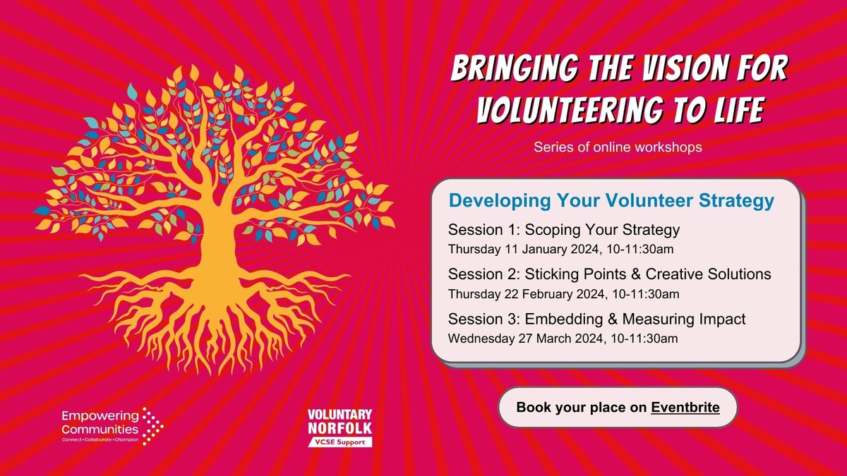 There are a few last places left on our Developing Your Volunteer Strategy session on Thursday 22nd Feb. 🎟️ We'll be looking at sticking points and finding solutions to challenges ✅ Book your place ⤵️ eventbrite.co.uk/e/developing-y…