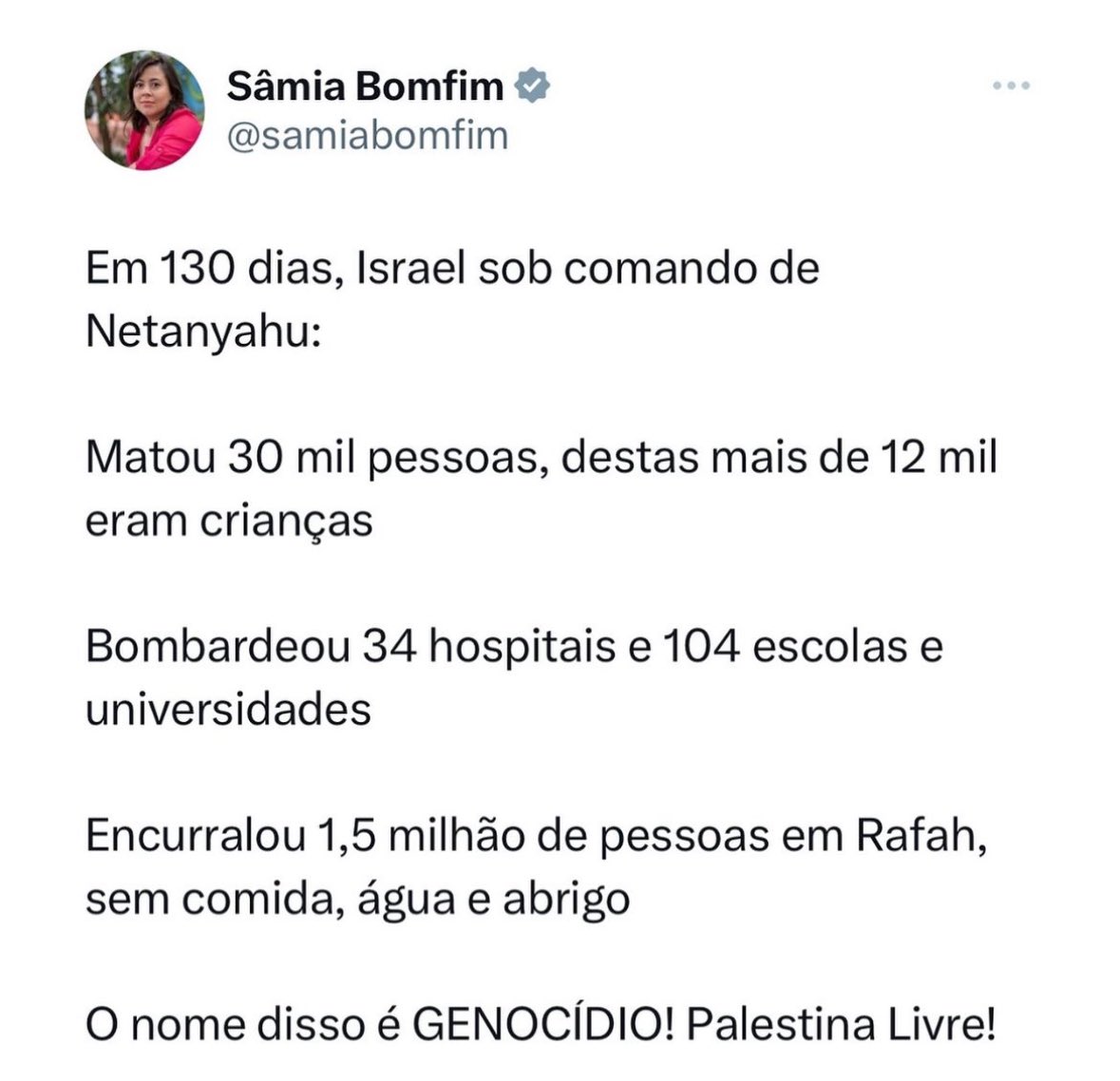 julialucydf's tweet photo. Sâmia sempre desinformando! Genocídio é definido na Convenção da ONU de 1949 e diz sobre atos c a intenção de destruir grupo étnico, racial, étnico. Bem diferente de Israel q se defende de ataque do Hamas. Brasil se alinha ao terrorismo e o apoio de parlamentares é criminoso tb. https://t.co/NiKOAkZvVR