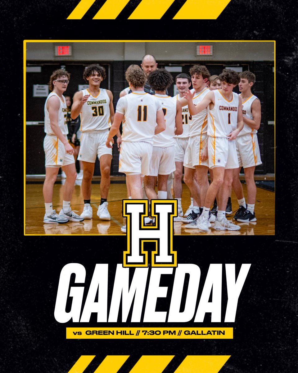 Tonight’s the night! Our HHS Boys Basketball Team will be traveling to Gallatin HS tonight to play the Green Hill Hawks in the District 12-AAAA Championship! 🏀 #commandopride ⏰ 7:30 PM 🎟 Tickets - gofan.co/event/1402197?… 📸 Trisha Taylor