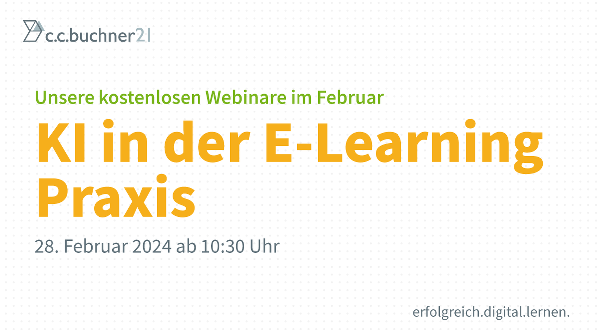 Unsere Webinar-Reihe geht in die nächste Runde. Am 28. Februar widmen wir uns erneut dem Einsatz von #KI im #elearning ▶️ ccb21.de/e-learning-web…