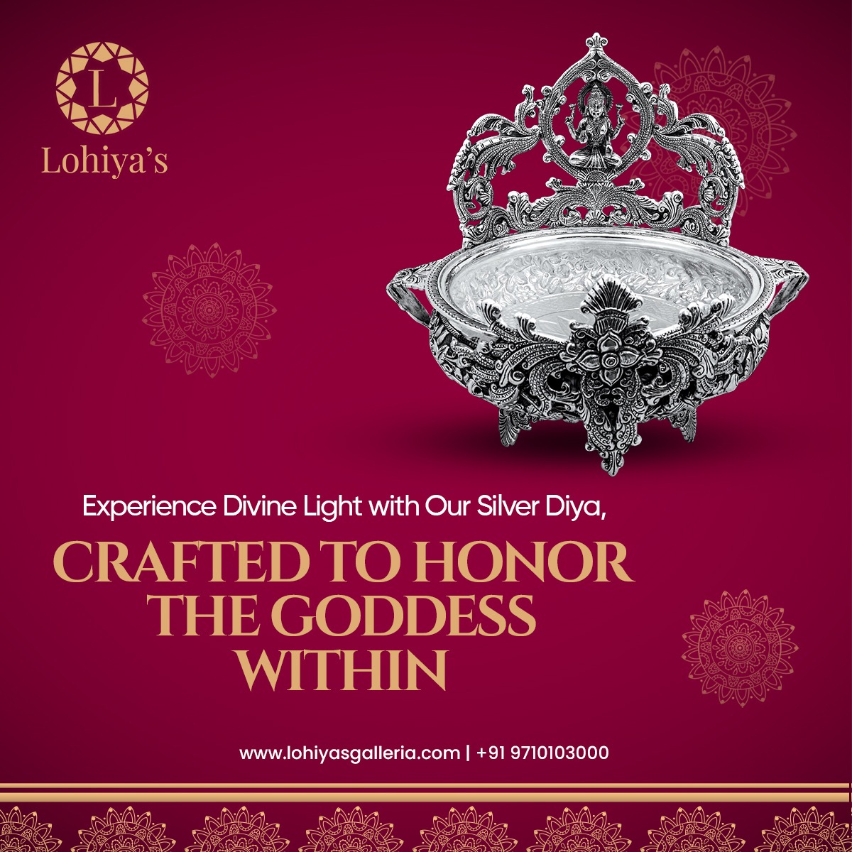 LohiyasG's tweet image. Illuminate your space with the exquisite charm of Lohiyas Galleria's Silver Diya - a timeless blend of craftsmanship and opulence. 
Unveil the essence of luxury at its finest. 
.
For Pricing and More Information Connect - +91 97101 03000
.
#ArtistryInMetal #TimelessElegance