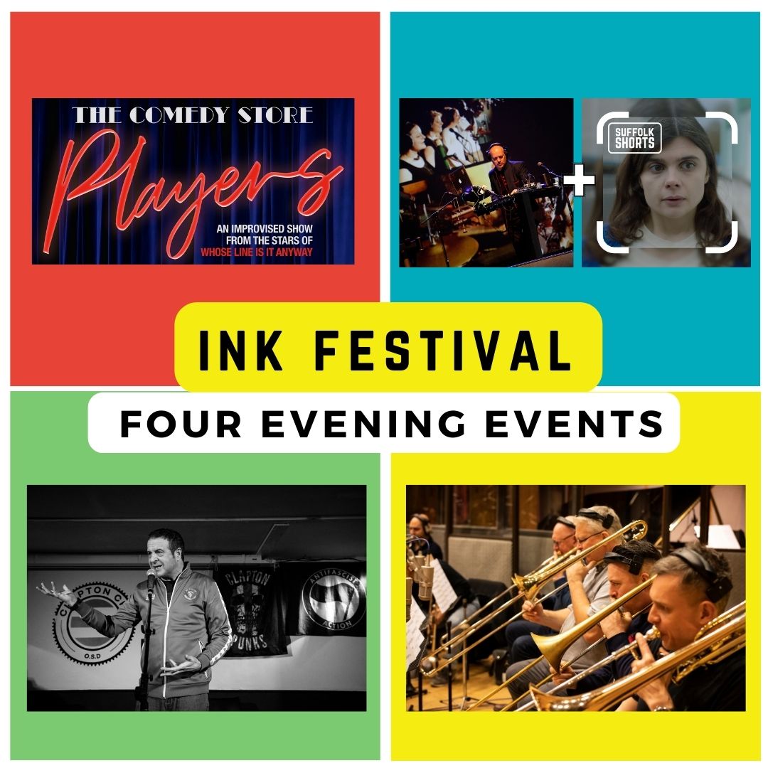 Four unforgettable evenings: uproarious laughter with @comedystoreplayers, captivating short films by @suffolk_shorts and @addictivetv, thought-provoking comedy with @markthomasinfo, and don't miss the Big Band Musinkal Finale! #INKFestival2024 #Halesworth #Suffolk #ArtsFestival