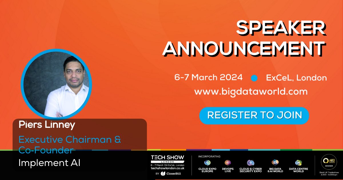 goimplementai's tweet image. .@pierslinney is speaking at Big Data &amp;amp; AI World 2024!

Join him: 6-7 March at ExCeL, London - register for your FREE ticket today!

bigdataworld.com/PiersLinney

#BDAIW #BigDataAIWorld