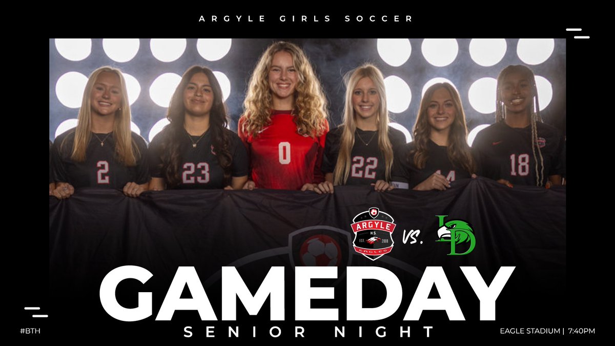 It's game day and SENIOR night!! Come out and support your Lady Eagles at home vs Lake Dallas! 👏 

📅TONIGHT, Tuesday, Feb 20
📍Eagle Stadium
⏰ 7:40

#BTH #LadyEags🖤❤️🦅⚽️