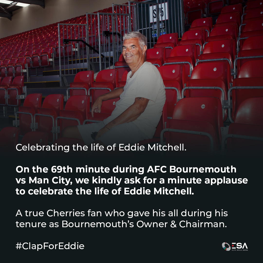 On the 69th minute during AFC Bournemouth vs Man City, we kindly ask for a minute applause to celebrate the life of Eddie Mitchell.

Eddie was a true Cherries fan, who gave his all during his tenure as #afcb Owner &amp; Chairman.

#ClapForEddie