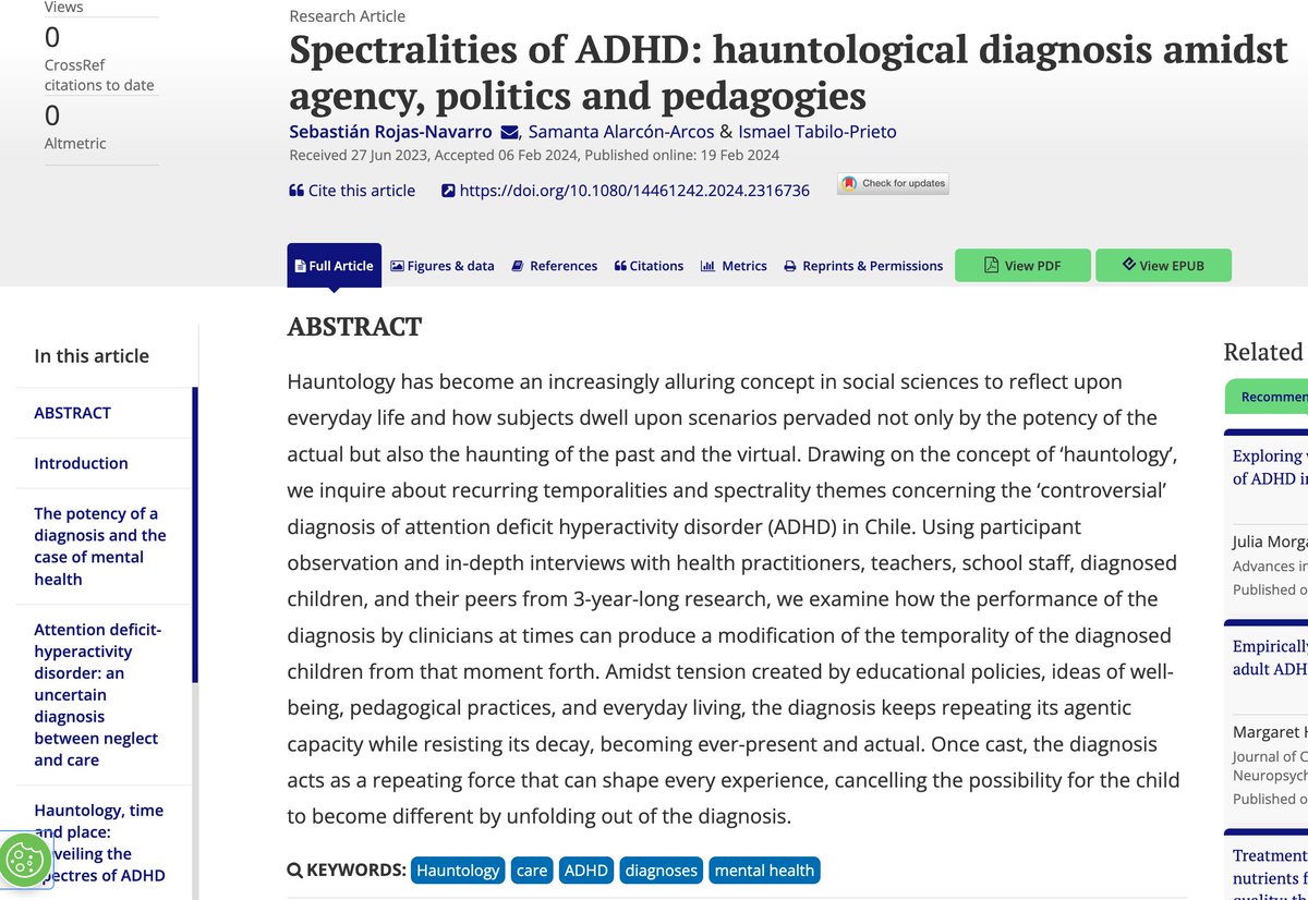 sebarojasn's tweet photo. Thrilled that our article on mental health diagnoses, care, ADHD, hauntology and temporality has been published in Health Sociology Review. If you need a free copy, DM me 😉
https://t.co/HOShuWkd9Z
@samyalarcon @FondecytC @micare_chile @Vrid_Unab https://t.co/azkdJTPONk
