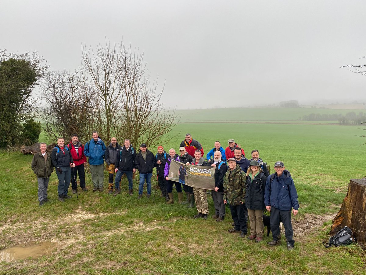 BowraFoundation's tweet photo. For the first time this year, (2024) the Bowra veterans donned the appropriate footwear &amp; clothing suitable for a walk in damp &amp; muddy conditions!
#YompBowra #Yomping #walkingpath #royalmarines #veterans #royalnavy #marines #dorset #RNRMC https://t.co/AMjEd2jeDR