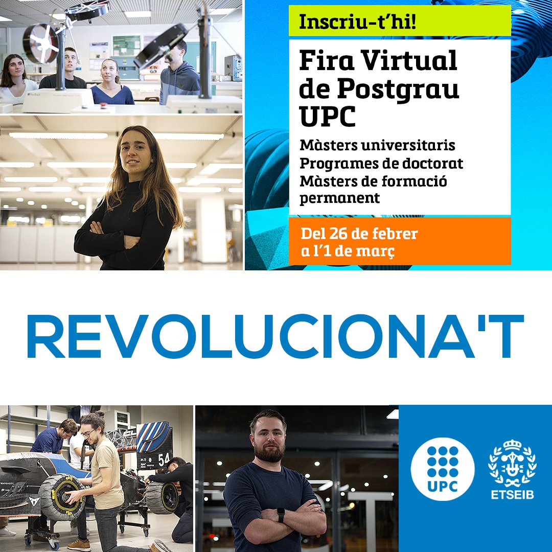 ETSEIB (@etseib_upc) on Twitter photo 🫵 REVOLUCIONA'T.
📝 Inscriu-te ja a les sessions informatives dels nostres màsters a la Fira Virtual de Postgrau <a href="/la_upc/">Universitat Politècnica de Catalunya (UPC)</a> i comença la teva revolució.
🗓️ Del 26 de febrer a l'1 de març. Online.
⁉️ T'agrada la revolució?
#MàstersETSEIB #LaRevolucióComença
etseib.upc.edu/ca/noticies/fi… 🫵 REVOLUCIONA'T.
📝 Inscriu-te ja a les sessions informatives dels nostres màsters a la Fira Virtual de Postgrau <a href="/la_upc/">Universitat Politècnica de Catalunya (UPC)</a> i comença la teva revolució.
🗓️ Del 26 de febrer a l'1 de març. Online.
⁉️ T'agrada la revolució?
#MàstersETSEIB #LaRevolucióComença
etseib.upc.edu/ca/noticies/fi…