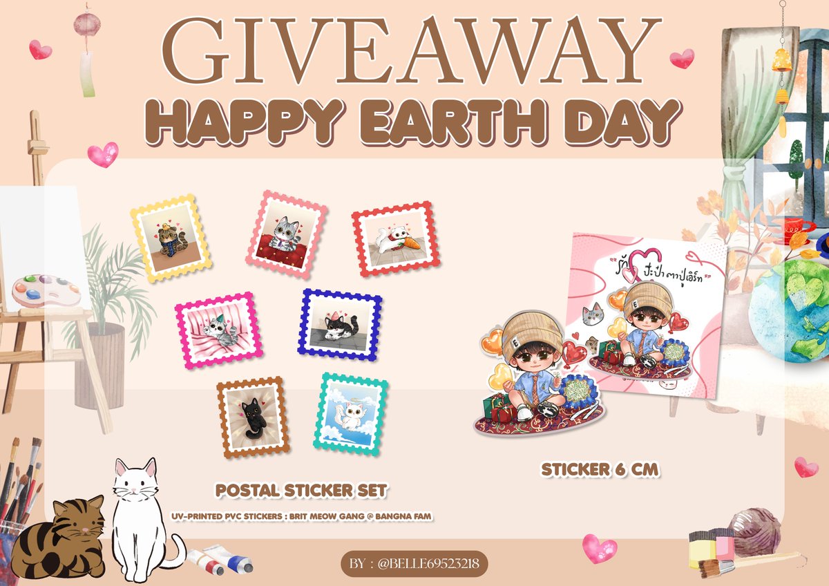 ⸜(｡˃ ᵕ ˂ )⸝♡  #ExploreOurTheEarth2024  
꒰ -♡︎ #EarthPirapat ꒱ 『 GIVEAWAY (B) FOR      #ProjectforEarthBD2024 』

(B) 
ꔛ POSTAL STICKER SET🎁|
UV-PRINTED PVC STICKERS : 
Brit Meow Gang @ Bangna Fam 😻

ꔛ UV-PRINTED STICKER "Earth" |
holographic silver paper 6 cm 🪄