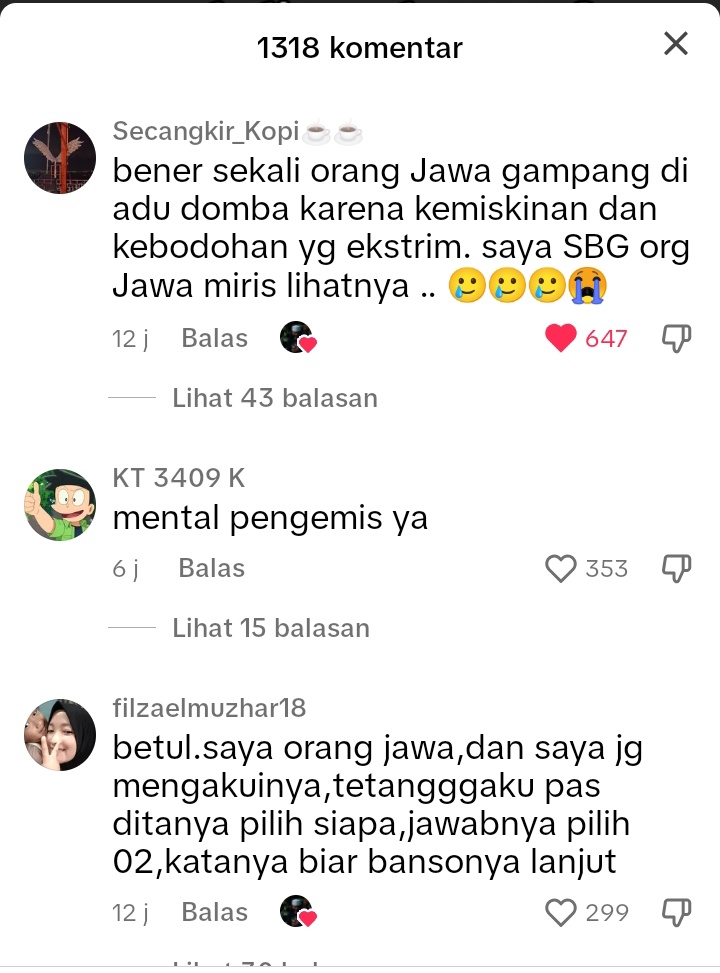 Kenapa semua penjajah masuk di tanah Jawa?
Org Jawa mayoritas Mabok Bansos,saya sendiri org Jawa mengakui... buka beranda Tik tok nemu postingan ini..bikin perasaanku campur aduk