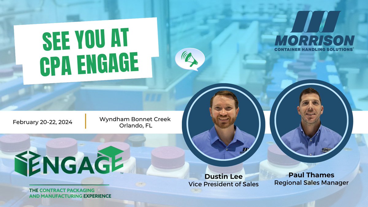 Make the most out of your CPA Engage experience and make sure to stop by our table. Don't miss the opportunity to speak with our VP of sales Dustin Lee and Regional Sales Manager Paul Thames to discover new ways to efficiently handle containers on your line. #CPAEngage