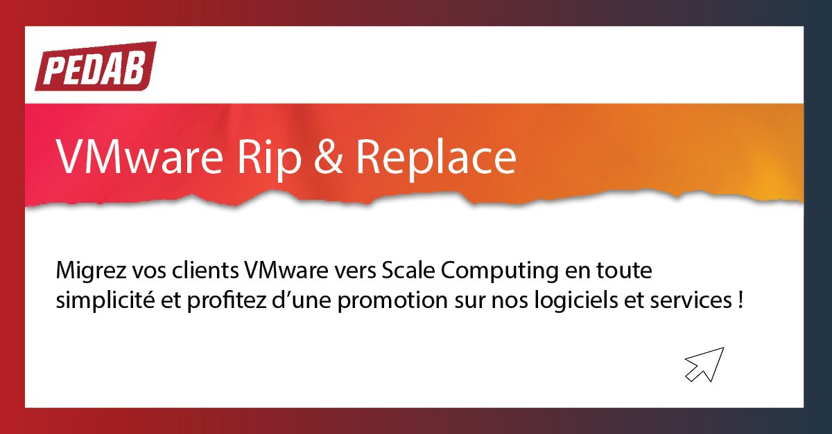 PedabFrance's tweet image. @ScaleComputing Une opportunité à saisir Face aux changements récents, Scale Computing se mobilise pour soutenir ses partenaires et clients impactés. La promotion &quot;#RipandReplace&quot;, conçue sur mesure pour eux, offre une solution unique.  lnkd.in/gJ4XzuCg