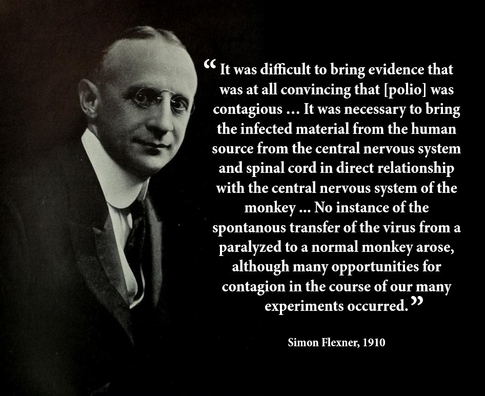 Simon Flexner of the Rockefeller Institute provided a clear example of the incredibly horrific lengths virology went to in order to "prove" contagion.

He ground up tissues from deceased children which were then injected into the brains of monkeys. 

viroliegy.com/2021/10/26/fle…