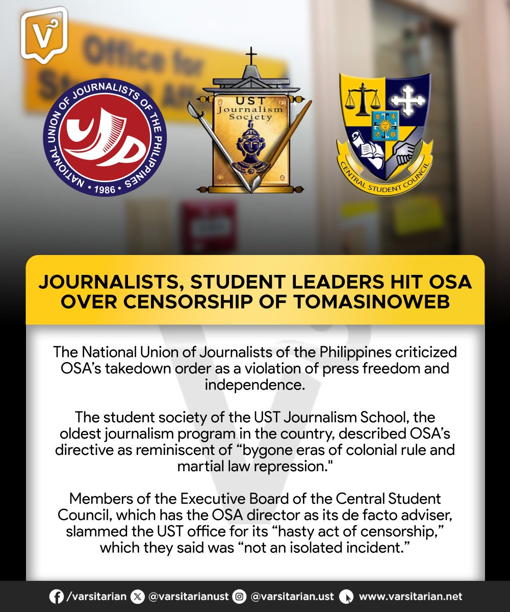 The OSA has drawn flak after instructing TomasinoWeb to take down its photo of CICS students in their “Type B” uniforms entering the convenience store, after it supposedly caused “public ridicule.”

READ: varsitarian.net/news/20240220/…