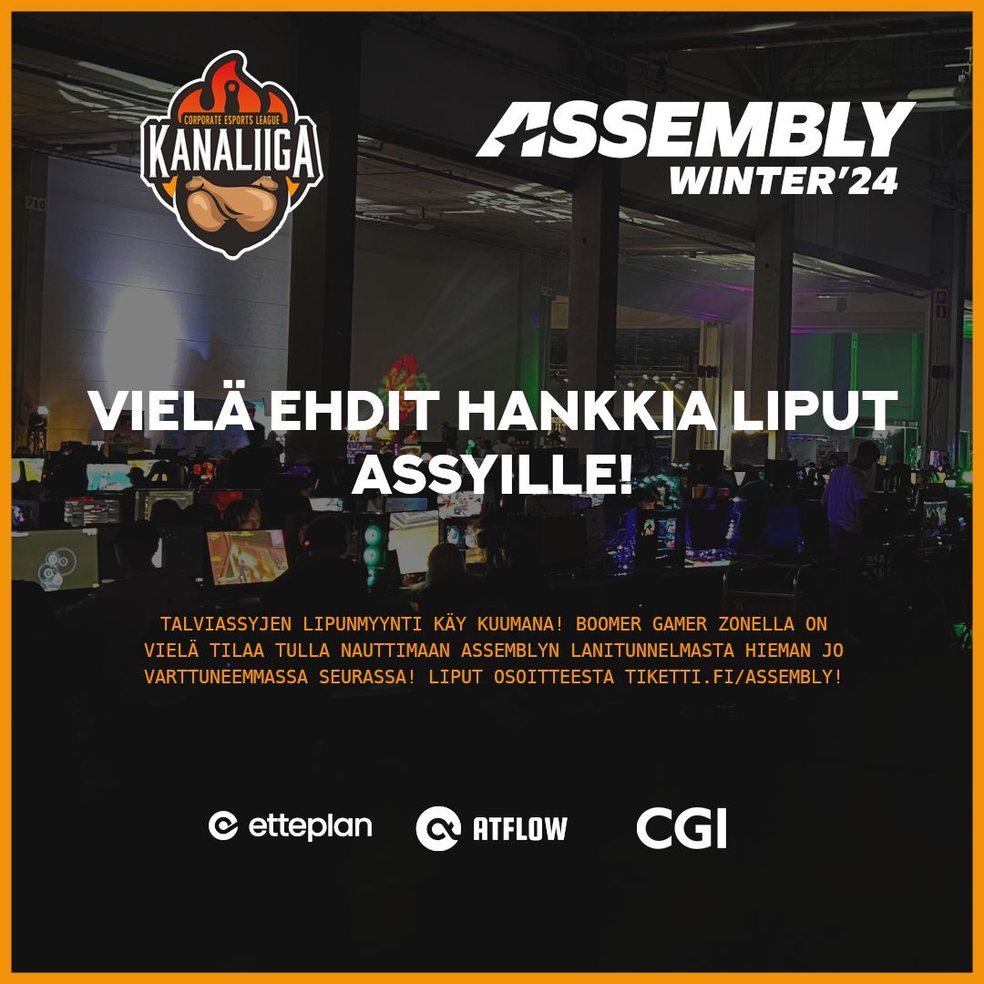 kanaliiga's tweet photo. ⚠️ Assembly Winter '24 lähestyy! ⚠️ 

Vielä ehdit napata liput taskuun ja suunnata assyille nauttimaan lanitunnelmasta aina torstaista sunnuntaihin! 

@assemblyparty
@cgi_fi @etteplan @atflow

#kanaliiga #esportsfi #assemblywinter24 https://t.co/Rigpq5ZdzO