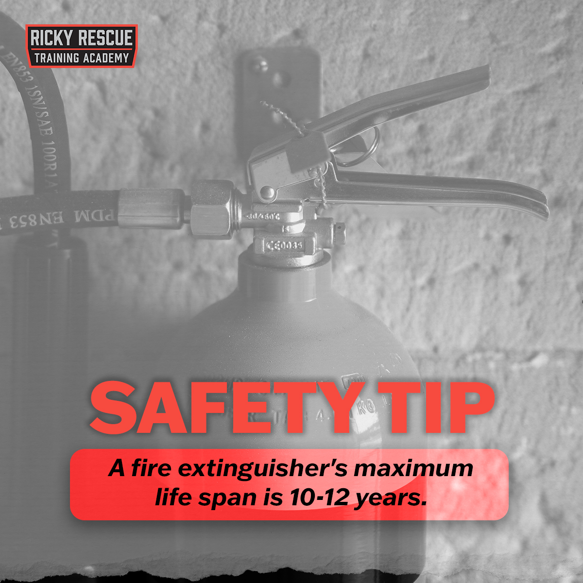 Fire Safety Tip: 🔥 Did you know the maximum life span of fire extinguishers is 10-12 years? Ensure your safety equipment is undamaged. If it's time for a replacement, make the switch today. 

#FireSafety #RickyRescue #FireExtinguishers