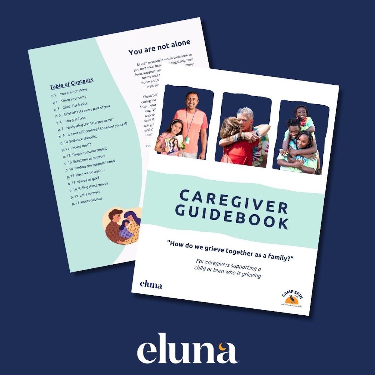 Don’t allow grief to push you apart. Grieve together as a family with the help of Eluna’s new Caregiver Guidebook. 
 
Filled with exercises and information, this resource walks alongside you and your family through the complexities of grief.  

ORDER NOW: eluna.mybigcommerce.com/caregiver-guid…
