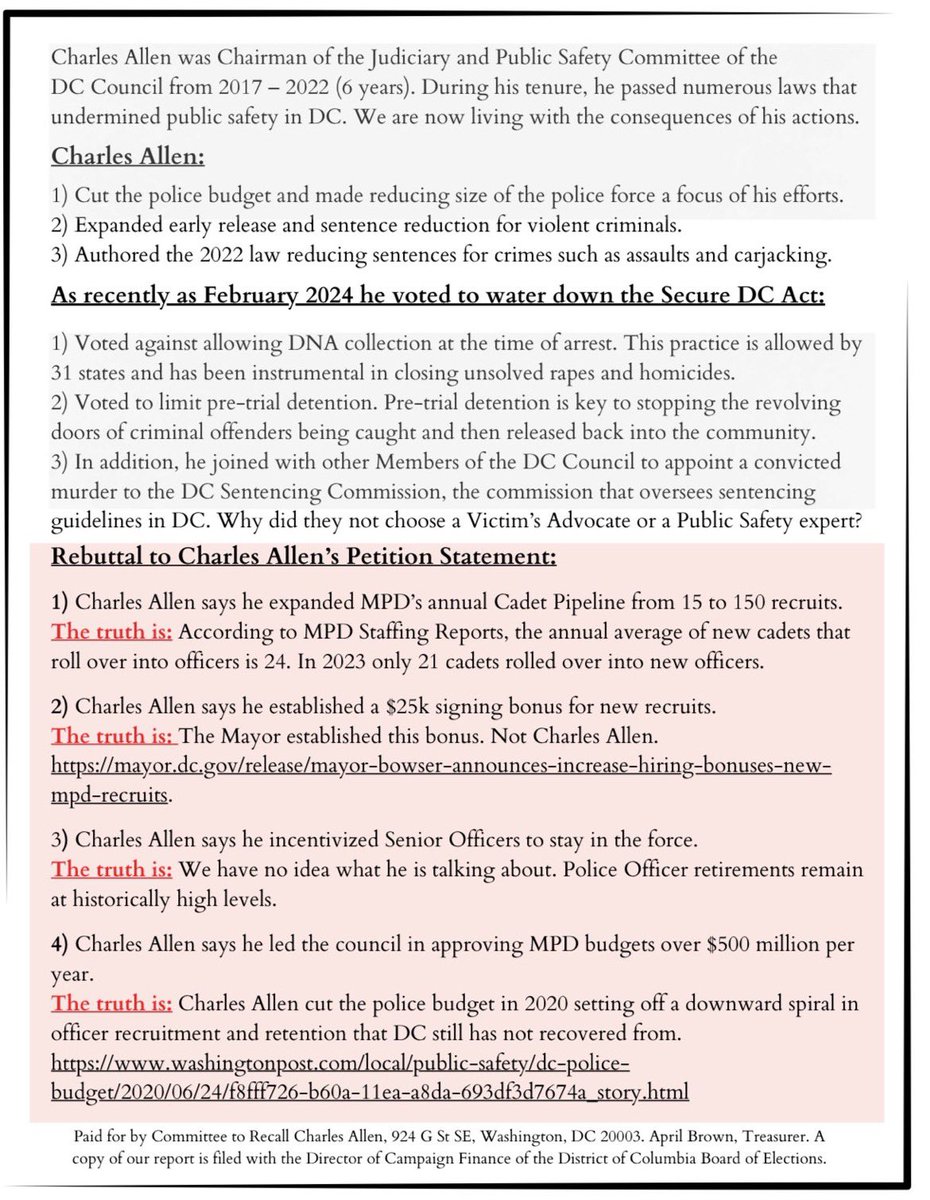 Good morning! It’s Tell-A-Friend-Tuesday! We’re asking you to reach out to any friends you know in Ward 6 &amp; urge them to join our #recallallen grassroots campaign! Share our one-pager, which details how Charles Allen’s policies have made all of DC unsafe. Let’s build this!