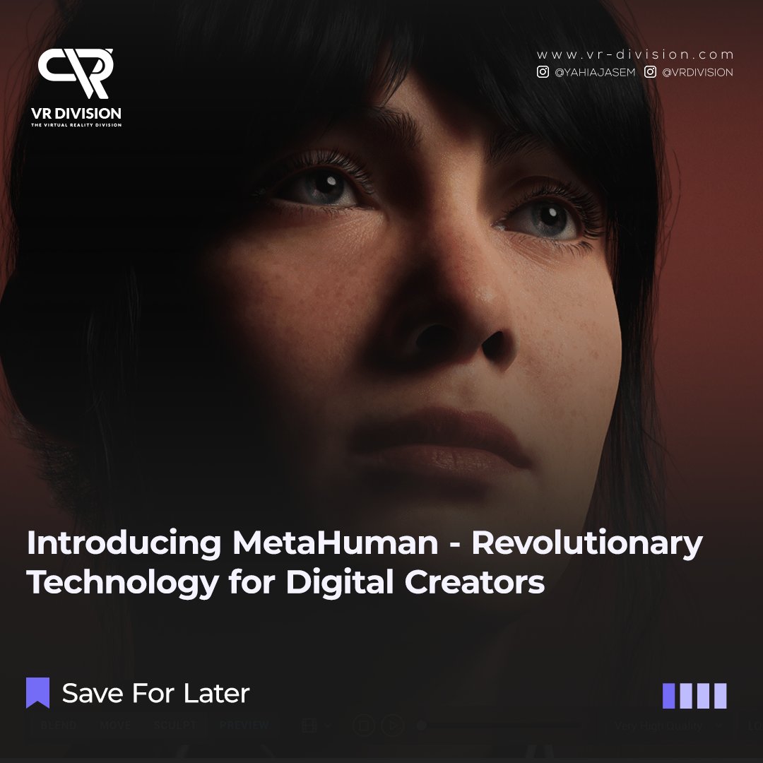 vrdivision's tweet image. MetaHuman is a revolutionary technology developed by Epic Games, allowing creators to build highly realistic digital characters resembling humans. 🤖

#VRDivision  #VRDAcademy #virtualrealityexperience #unrealengine5 #ue5 #unrealenginetutorials #metaverse