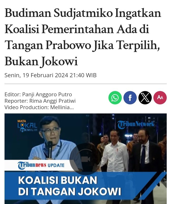 Ini yg dimaksud Ahok kemarin.
Jika Prabowo menang, emang Jokowi bisa kerja?

Terbuktikan pak <a href="/jokowi/">Joko Widodo</a> sdh ga pny kewenangan lg, bahkan sy yakin prabowo akn lebih memandang SBY dari Jokowi Krn SBY pny Demokrat, sdngkan Jokowi ga pny apa2.

Budiman Sudjatmiko mengingatkan bahwa