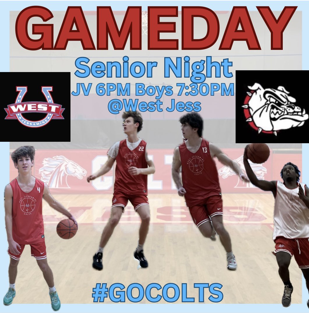 🏀 GAMEDAY
🗓️ Tuesday Feb 20th
🆚 Burgin
📍 West Jessamine High School  
🕰️ JV 6:00PM Varsity 7:30PM
🎉 Senior Night 

#GOCOLTS