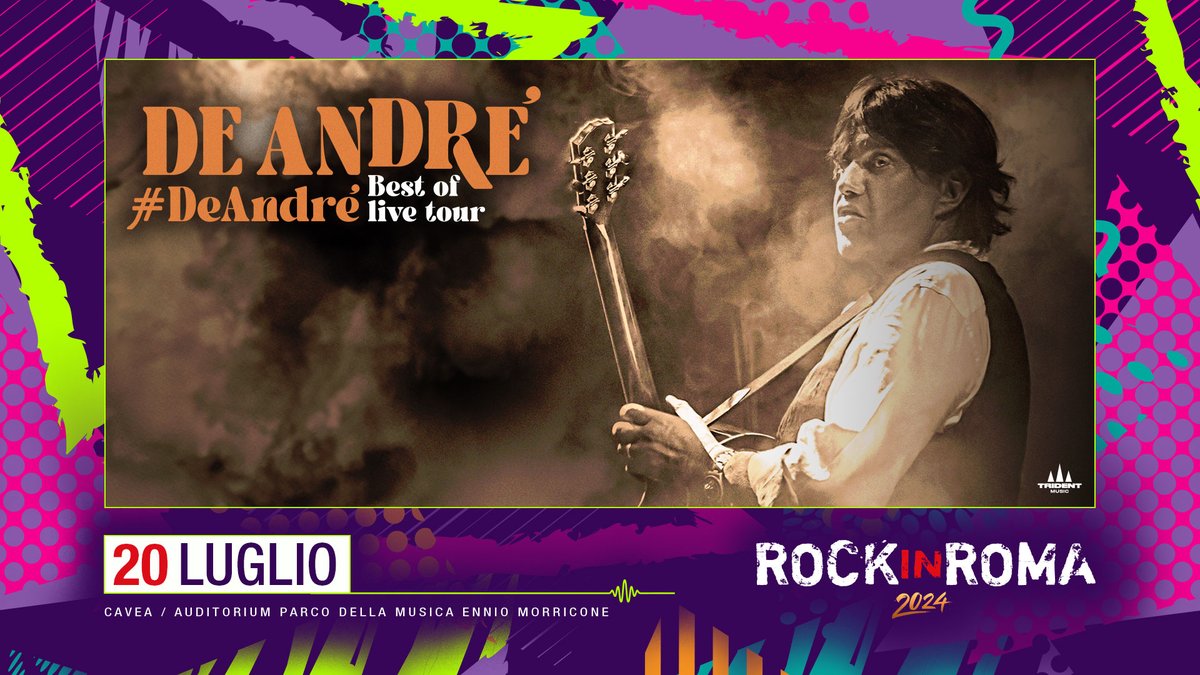 Questa estate Cristiano De André si esibirà in concerto con “De André #DeAndré – Best Of Live Tour”, un omaggio al padre Fabrizio, a 25 anni dalla sua scomparsa, e alle sue canzoni 20/7 | #CristianoDeAndré @ Rock in Roma 📍Cavea, @AuditoriumPdM 🎟️dalle h 14 di giovedì 22
