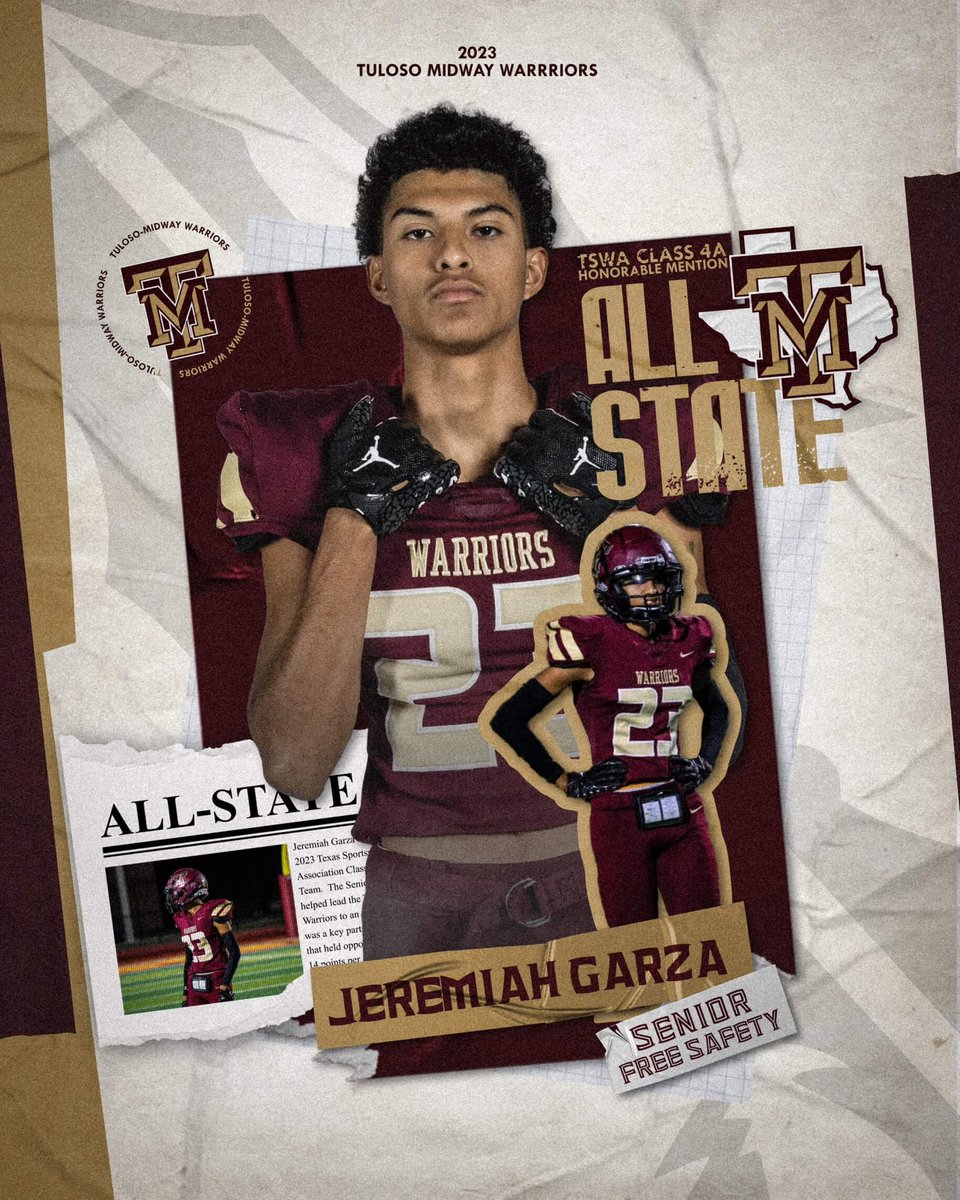 tuloso_midwayhs's tweet photo. Congratulations to our very own Jeremiah Garza on being selected by the Texas Sports Writers Association for their All State Team! This is a huge accomplishment for not only Jeremiah, but the Warrior football program! 

Jeremiah Garza - HM Free Safety 

#ItsOurTime™️ https://t.co/0MFcVHhzpa